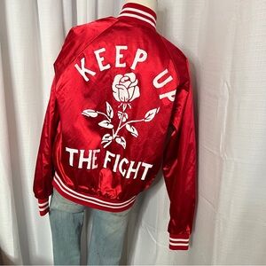 Kin Ship Goods Red Satin Keep Up The Fight Bomber